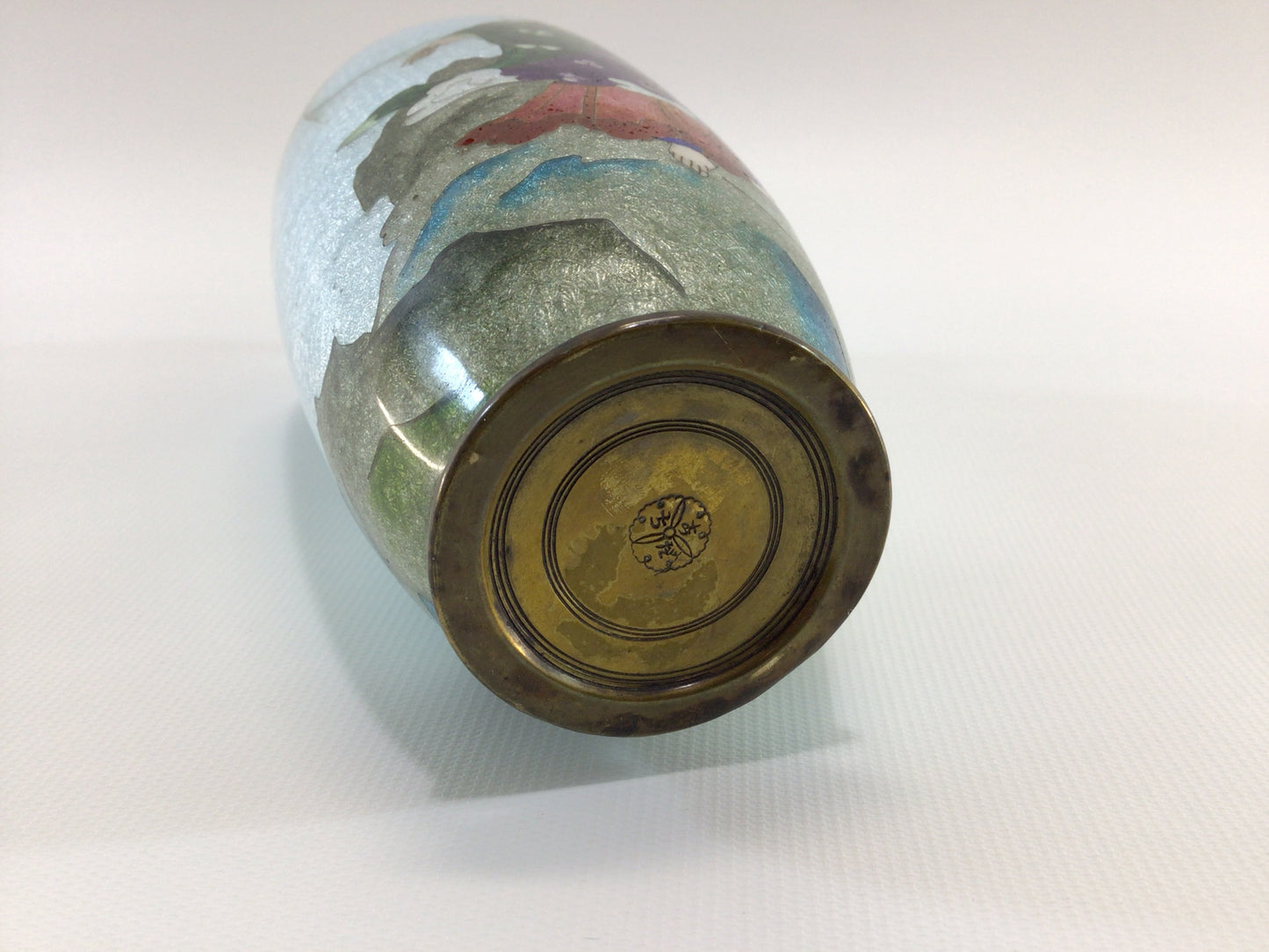 Antique Hand Painted 7" Cloisonne  Brass Bud Vase