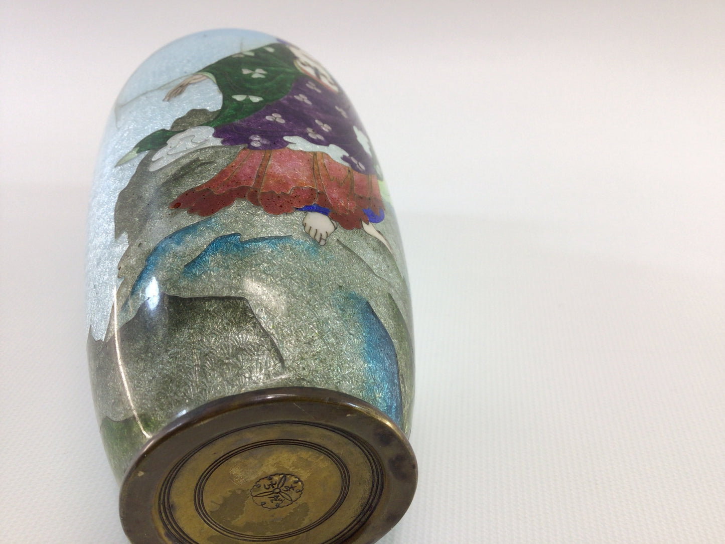 Antique Hand Painted 7" Cloisonne  Brass Bud Vase
