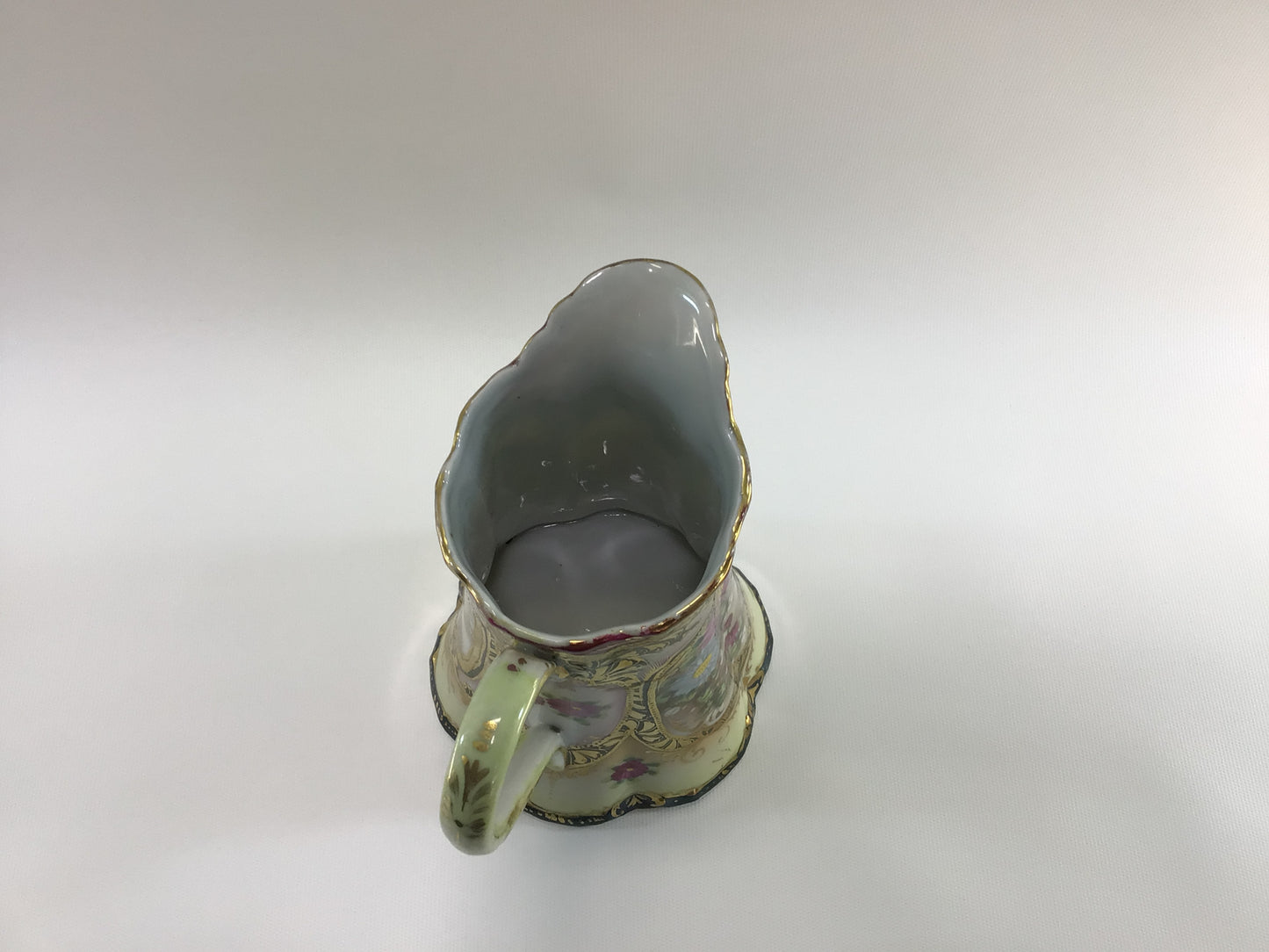 Bavarian Ceramic Pottery 8" Jug Milk Pitcher Hand Painted with Gold Gilt Accents Antique Dining Decor