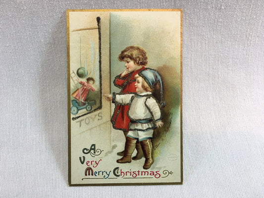 Antique Christmas Postcard Ellen Clapsaddle International Art Little Boys Looking at Toys