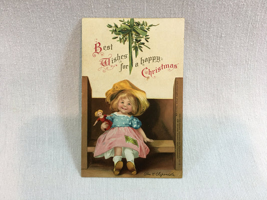 Antique Christmas Postcard Ellen Clapsaddle International Art Little Girl with Doll