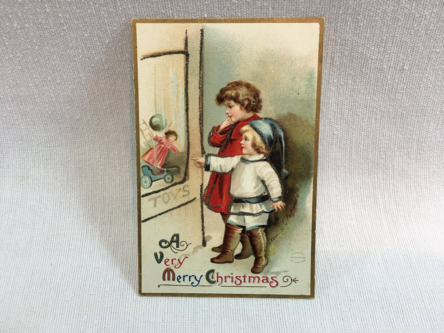 Antique Christmas Postcard Ellen Clapsaddle International Art Toy Display Window