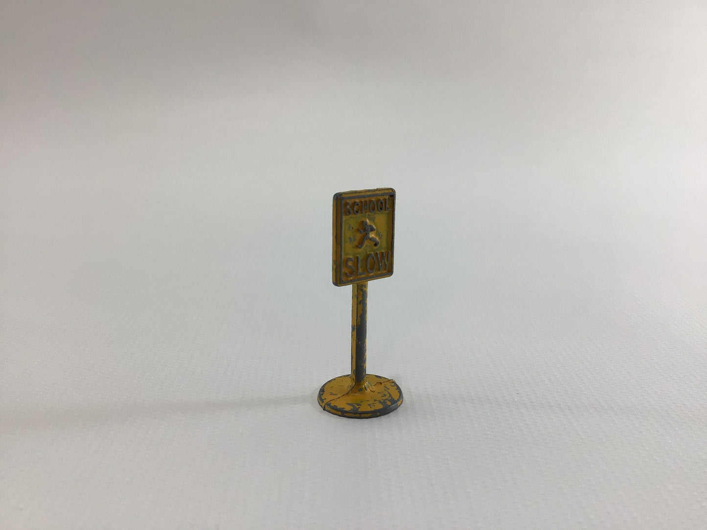 Cracker Jack Prize Tootsietoy Traffic Sign 1930s Vintage Miniature Toy Pot Metal Yellow School Slow