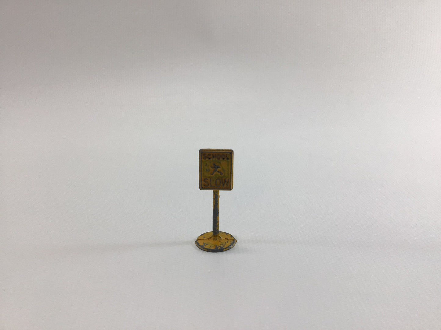 Cracker Jack Prize Tootsietoy Traffic Sign 1930s Vintage Miniature Toy Pot Metal Yellow School Slow