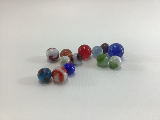 Assorted Toy Marbles Lot of 13 Includes One Blue Cat Eye Shooter Vintage Pre 70s Machine Made