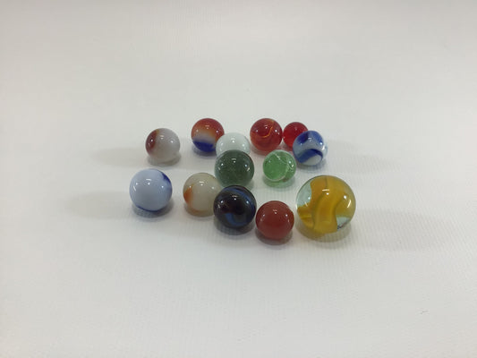 Assorted Toy Marbles Lot of 13 Includes One Yellow Cat Eye Shooter Vintage Pre 70s Machine Made