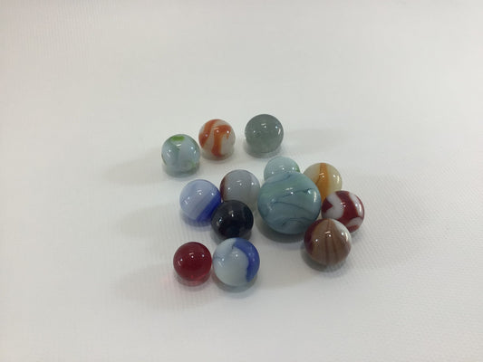 Assorted Toy Marbles Lot of 13 Includes One Opaque Blue Swirl Shooter Vintage Pre 70s Machine Made