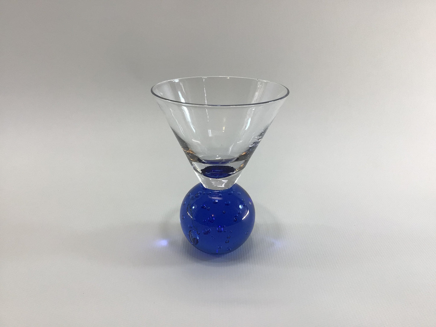 Shot Glass Blue Art Glass Encased Bubble Jigger Measure Vintage Barware