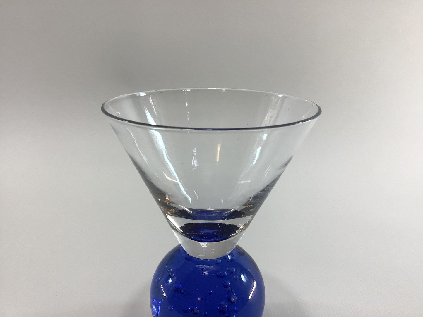 Shot Glass Blue Art Glass Encased Bubble Jigger Measure Vintage Barware