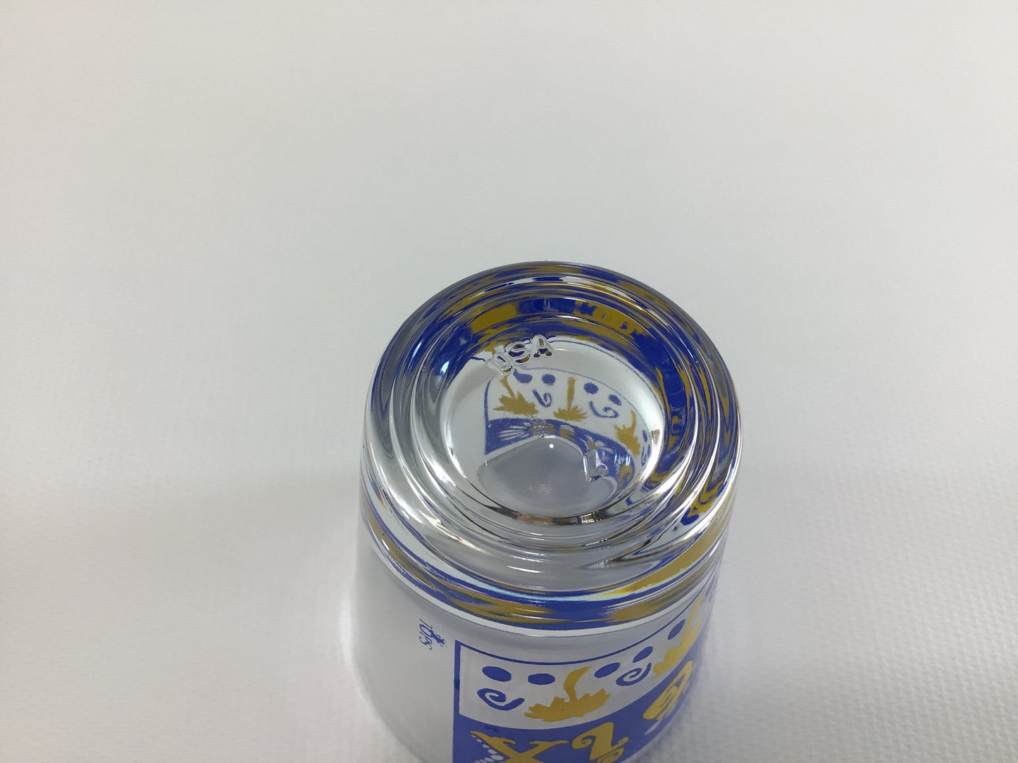 St Croix Souvenir Shot Glass Blue Yellow Jigger Measure Vintage Barware