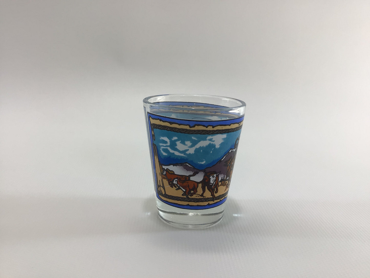 Western Cowboys Souvenir Shot Glass Jigger Measure Vintage Barware