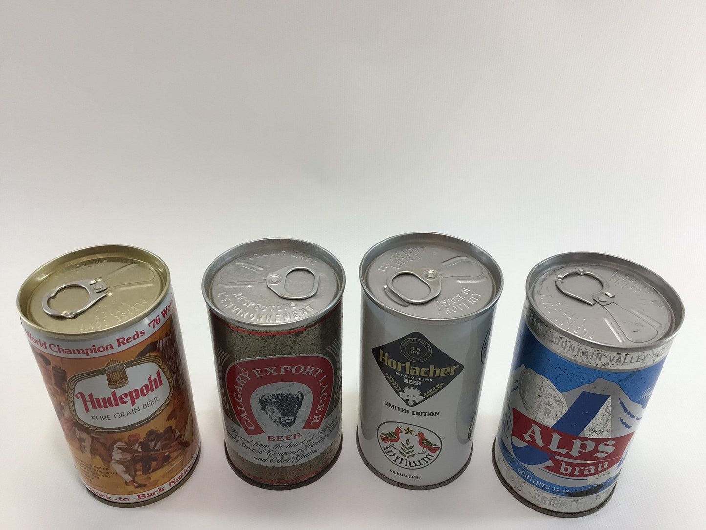 12 oz Beer Can Lot of 4 Vintage 1970's Breweriana Advertising Collectibles Alps Hudepohl Horlacher Calgary