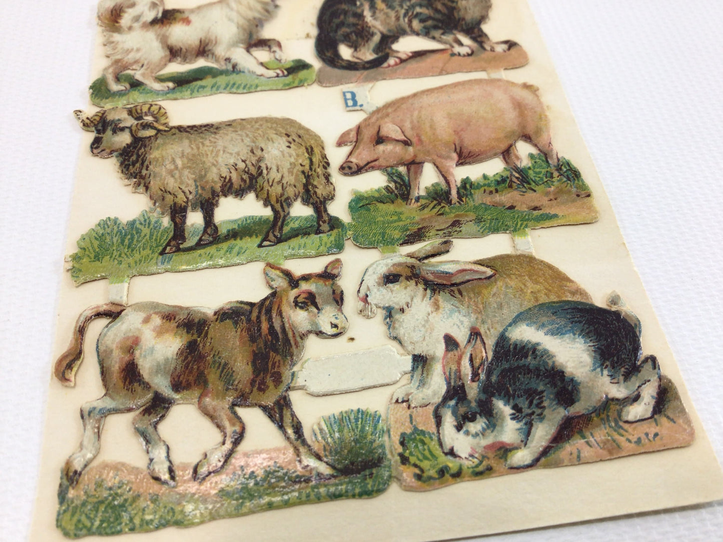 German Scrap Small Embossed Barn Yard Animals Antique Ephemera