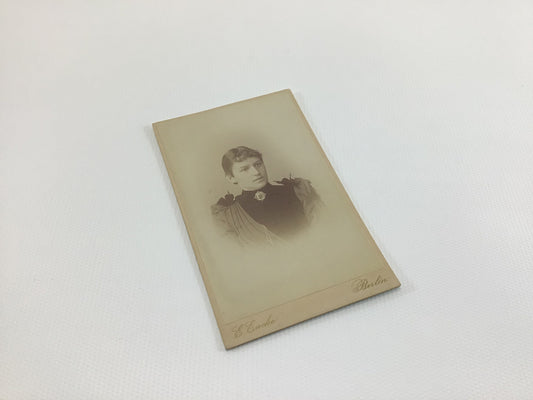 Victorian CDV Cabinet Card 2.5" x 4" Portrait Photograph Pleated High Collar Dress Berlin from Gerhardt Antique Family Album Collection