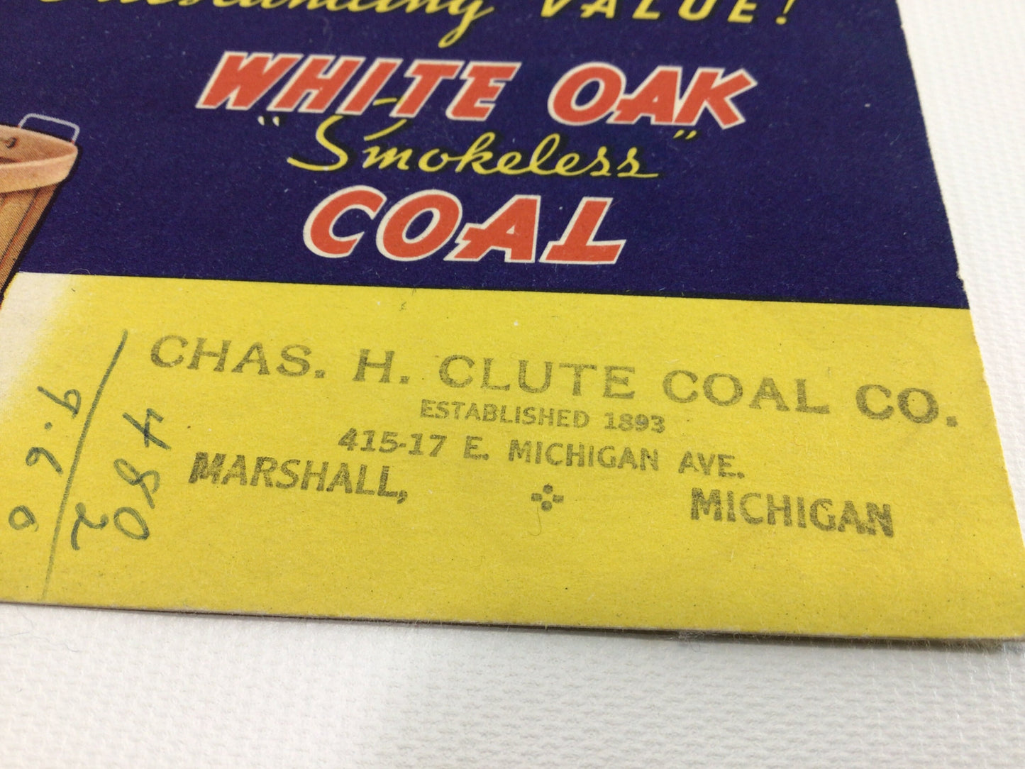 1941 Advertising Ink Blotter White Oak Smokeless Coal Vintage Marshall Michigan Ephemera