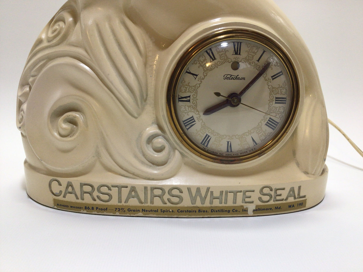 Art Deco 15" Carstairs White Seal Whiskey Advertising Bar Clock with Electric Telechron Movement - Working