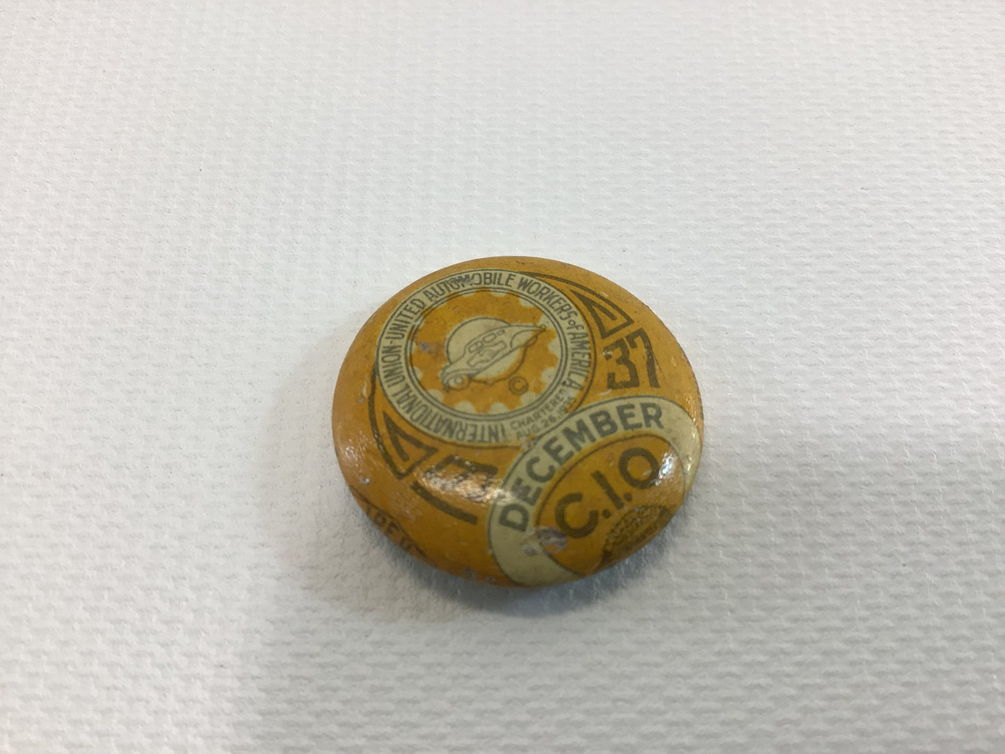 United Automobile Workers 1937 December Convention Pin Vintage Detroit Memorabilia Bastian Bros Celluloid Novelties Pinback Button UAW CIO