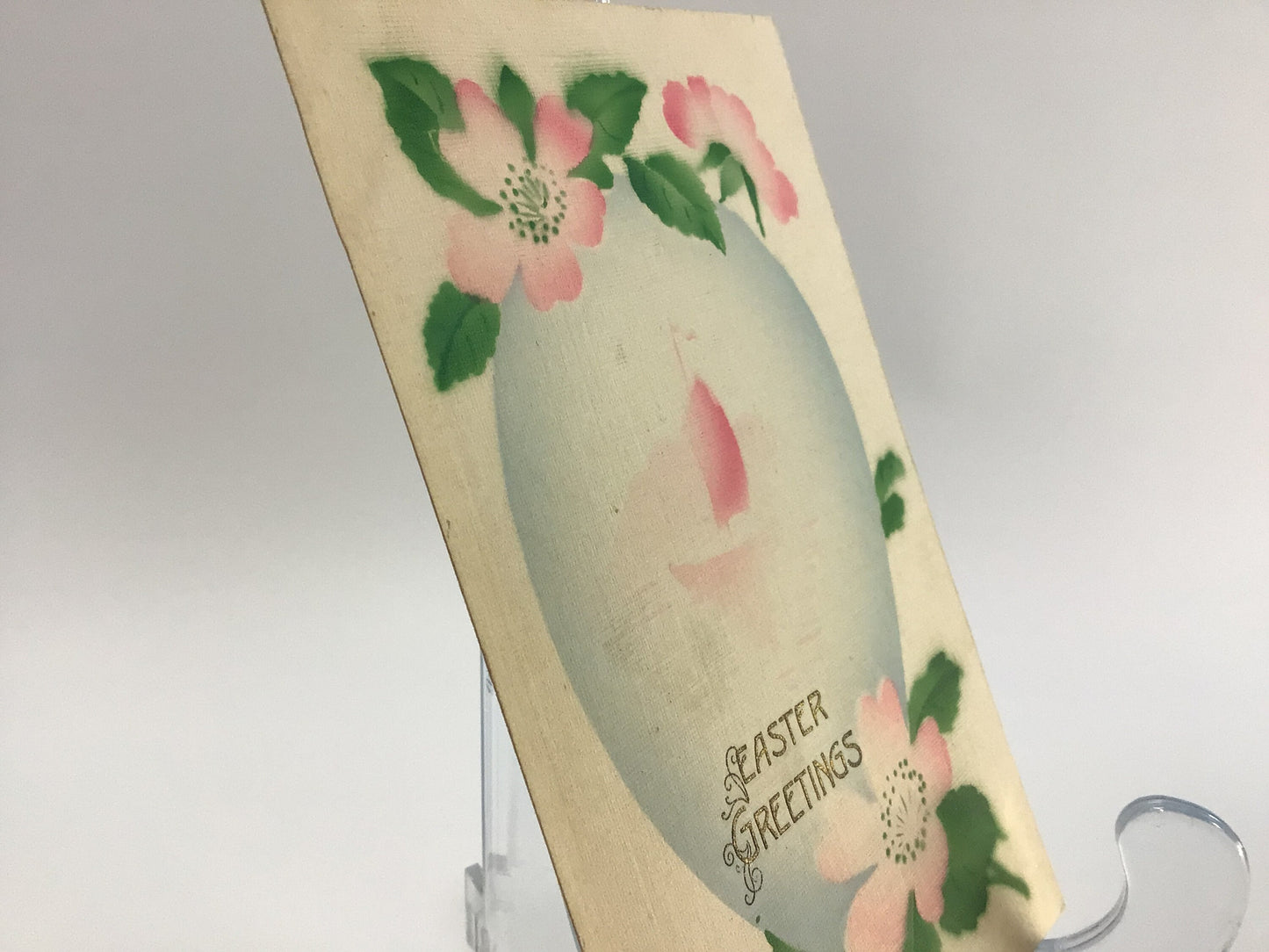 Antique Easter Novelty Postcard Airbrush Linen Blue Egg with Mt Fuji