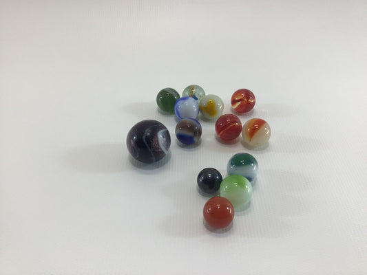 Assorted Toy Marbles Lot of 13 Includes One Purple Slag Shooter Vintage Pre 70s Machine Made