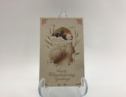 Antique Thanksgiving Novelty Postcard Embossed Folded Greetings Card