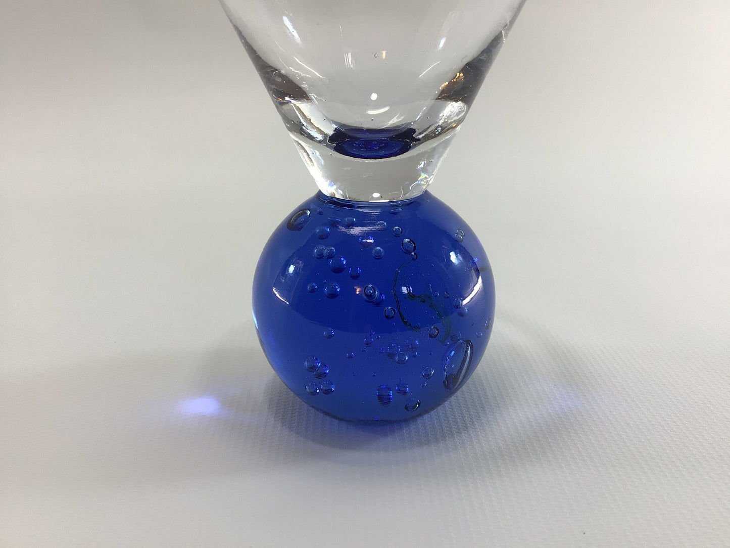 Shot Glass Blue Art Glass Encased Bubble Jigger Measure Vintage Barware