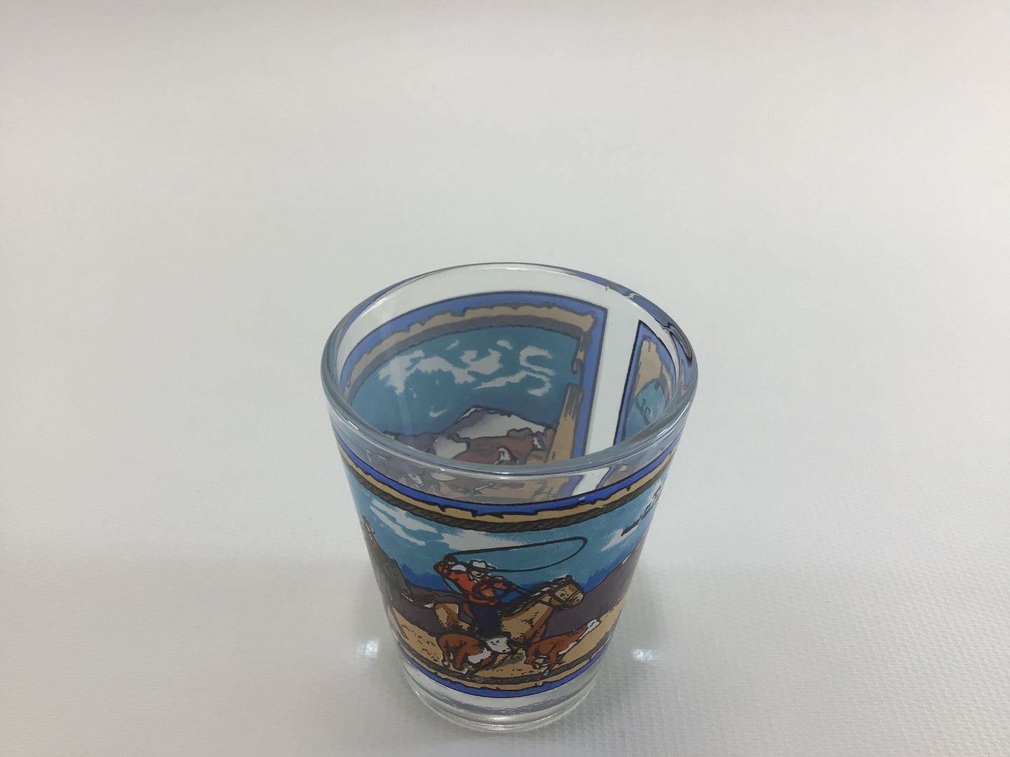 Western Cowboys Souvenir Shot Glass Jigger Measure Vintage Barware