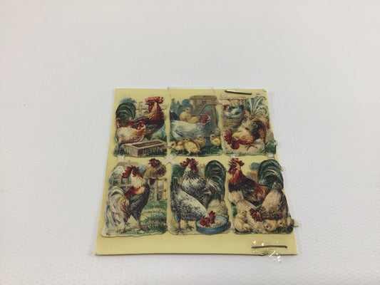 German Scrap Small Embossed Chickens and Roosters Antique Ephemera