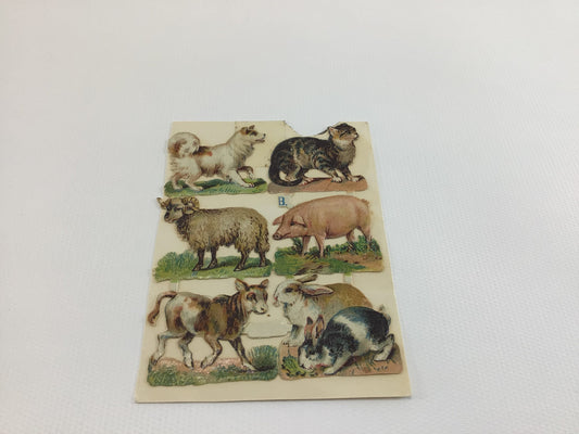 German Scrap Small Embossed Barn Yard Animals Antique Ephemera