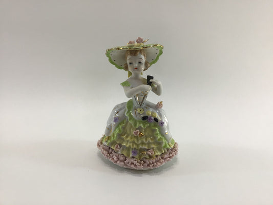 Southern Belle Figurine with Pink Spaghetti Trim No S526C Vintage Porcelain Ceramic Home Decor