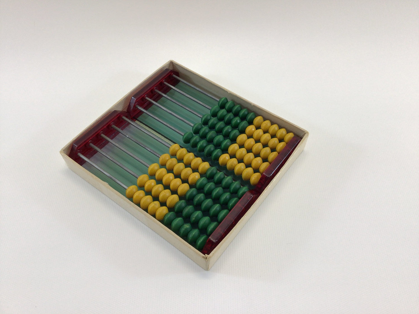 Vintage School Abacus Set Red and Translucent Blue Acrylic with Yellow and Green Beads