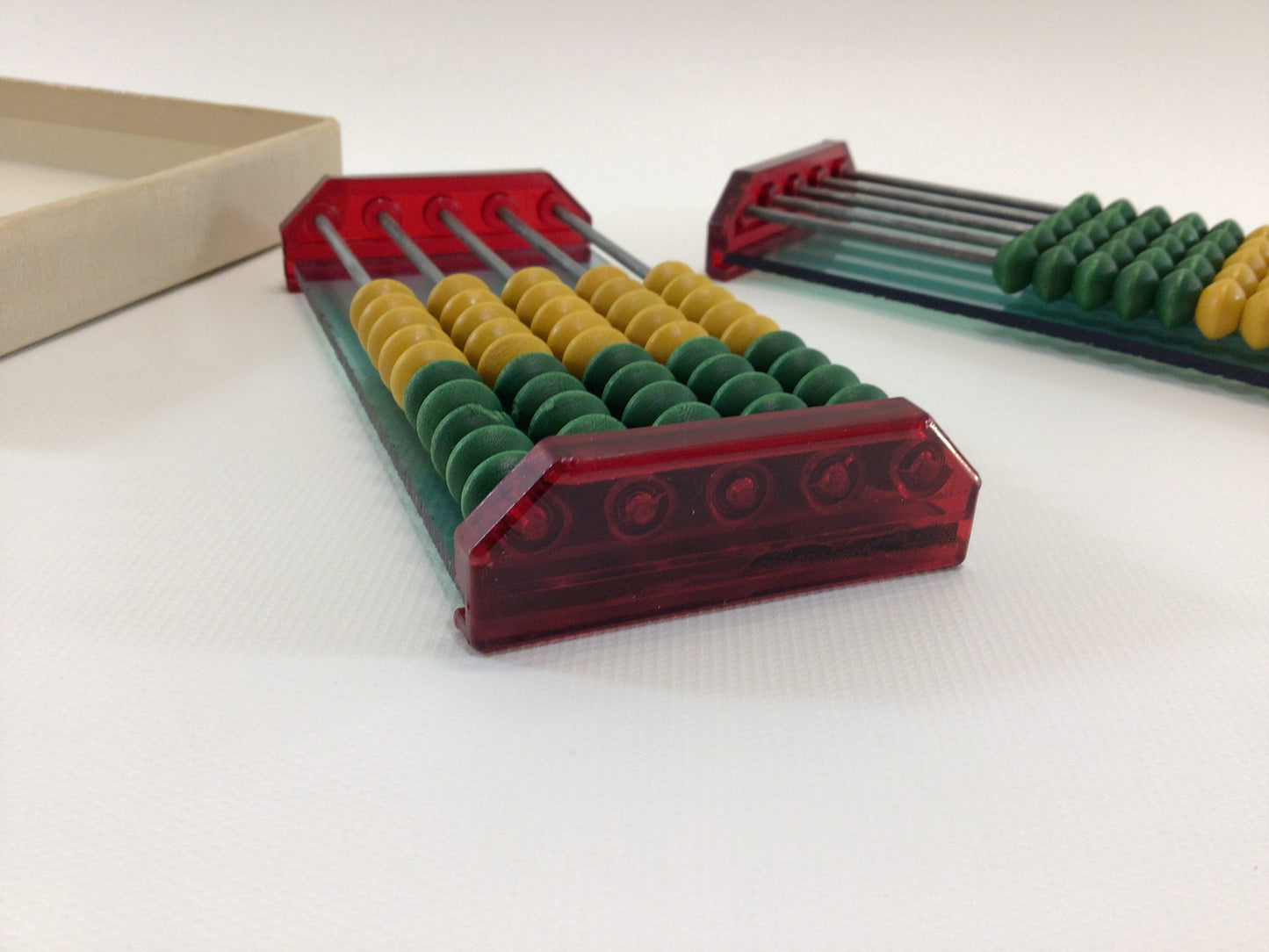 Vintage School Abacus Set Red and Translucent Blue Acrylic with Yellow and Green Beads