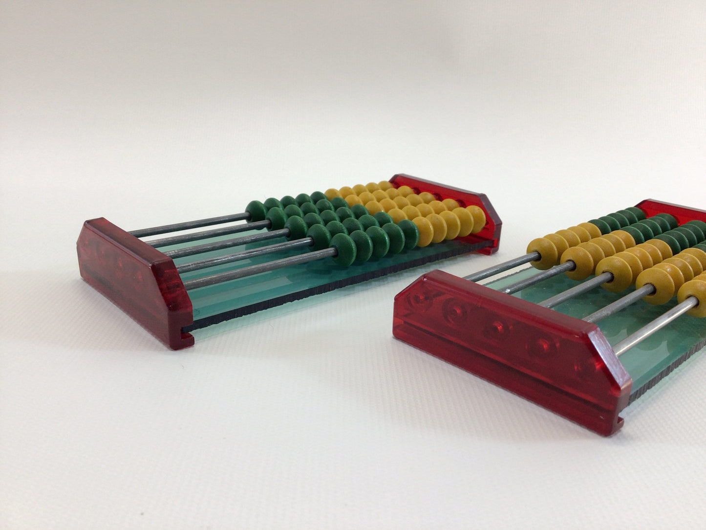 Vintage School Abacus Set Red and Translucent Blue Acrylic with Yellow and Green Beads