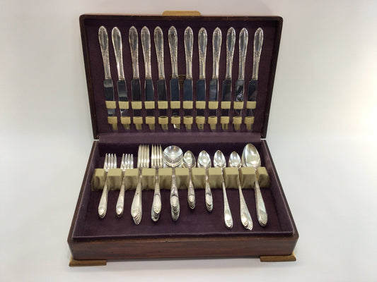 12 Piece Flatware Service 70 Pcs King Edward National Silverplate Co Vintage Quality Silverware in Art Deco Era Chest