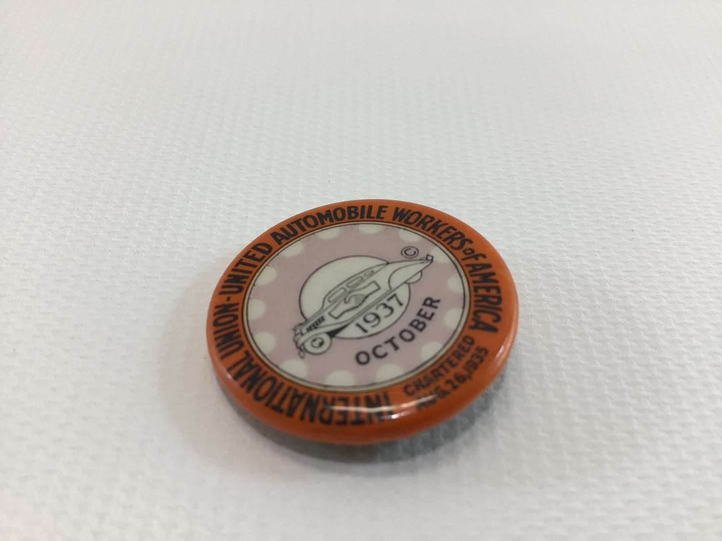 United Automobile Workers 1937 October Convention Pin Vintage Detroit Memorabilia Bastian Bros Celluloid Novelties Pinback Button UAW CIO