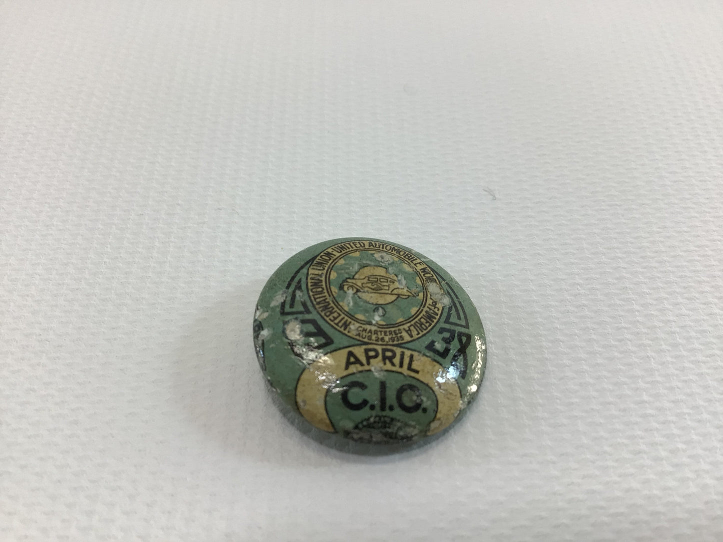 United Automobile Workers 1938 April Convention Pin Vintage Detroit Memorabilia Bastian Bros Celluloid Novelties Pinback Button UAW CIO