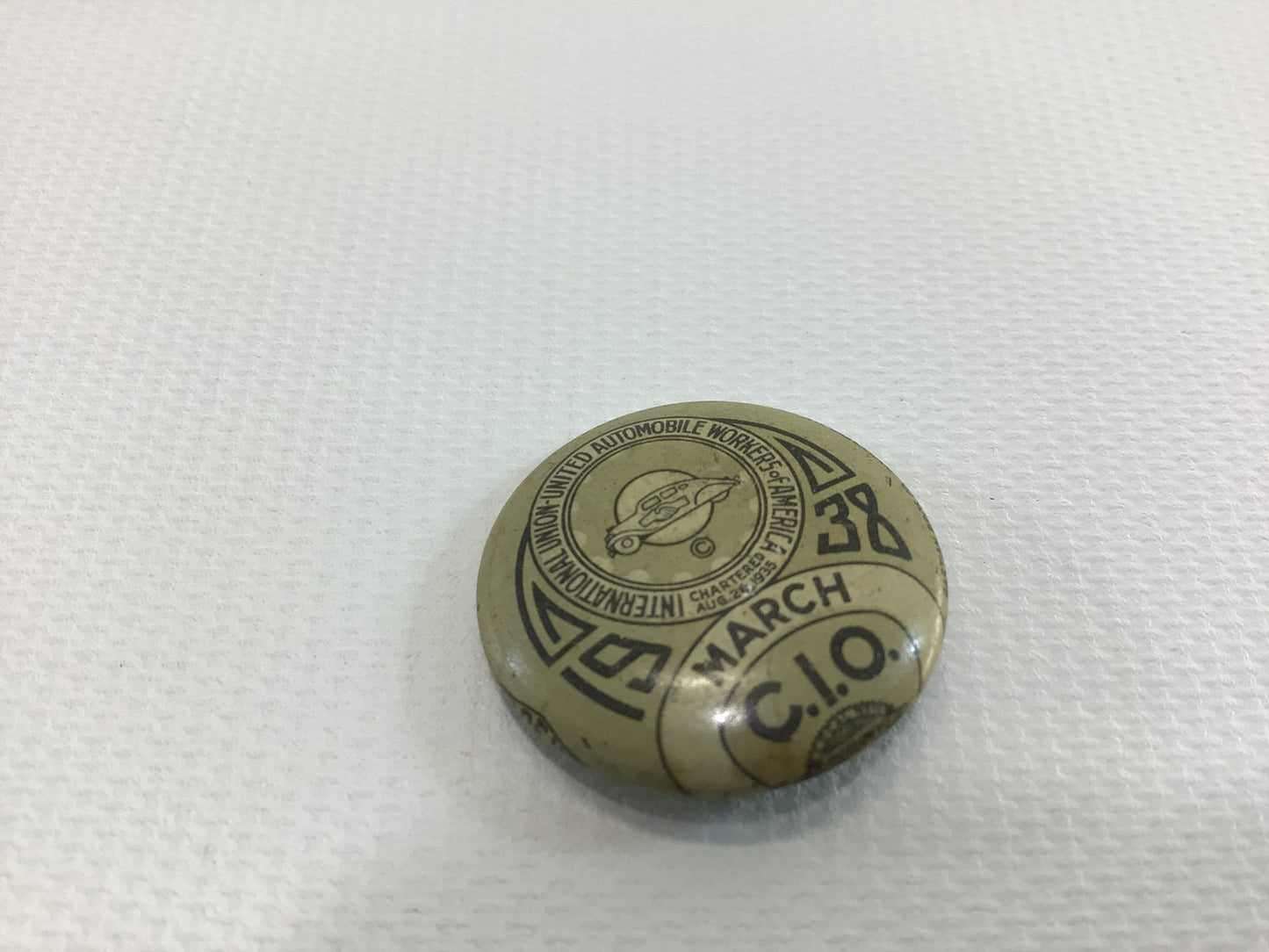 United Automobile Workers 1938 March Convention Pin Vintage Detroit Memorabilia Bastian Bros Celluloid Novelties Pinback Button UAW CIO