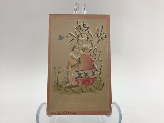 Antique Easter Novelty Postcard Embossed Airbrush Egg with Glitter