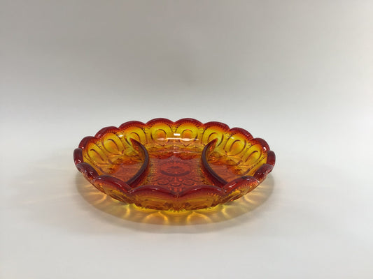 L E Smith Amberina Glass Divided Dish Retro 70s Moon and Stars Pattern Vintage Home Decor