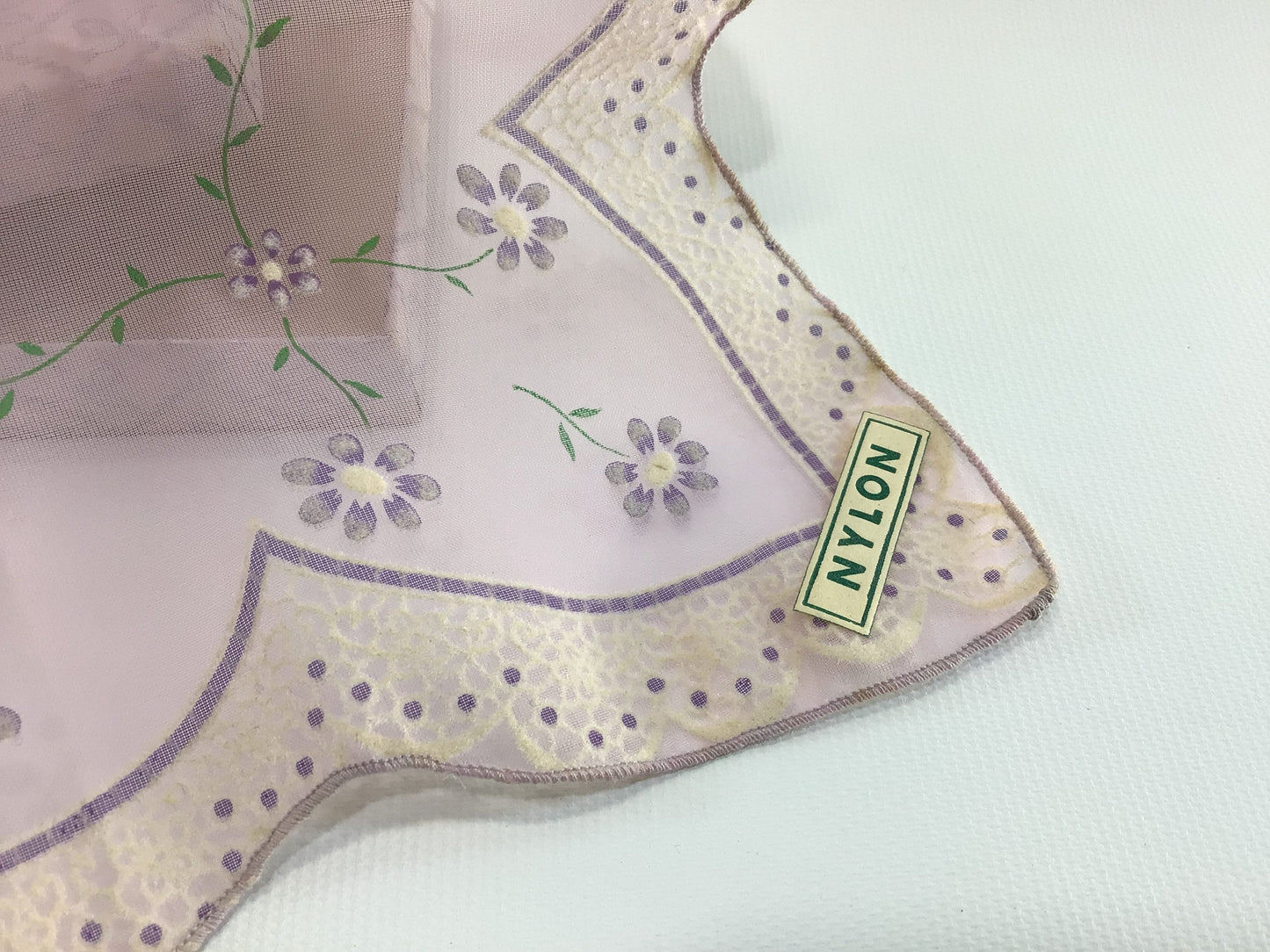 Purple Flowers Nylon Hanky Kitschy Vintage Ladies Handkerchief in Original Gift Box