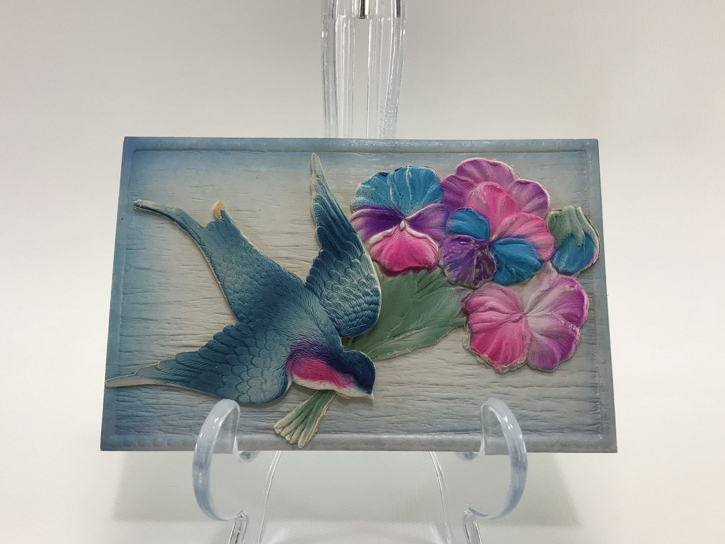 Applique Novelty Postcard Antique Ephemera Airbrush Embossed Fold Out Swallowtail Bird with Flower Bouquet