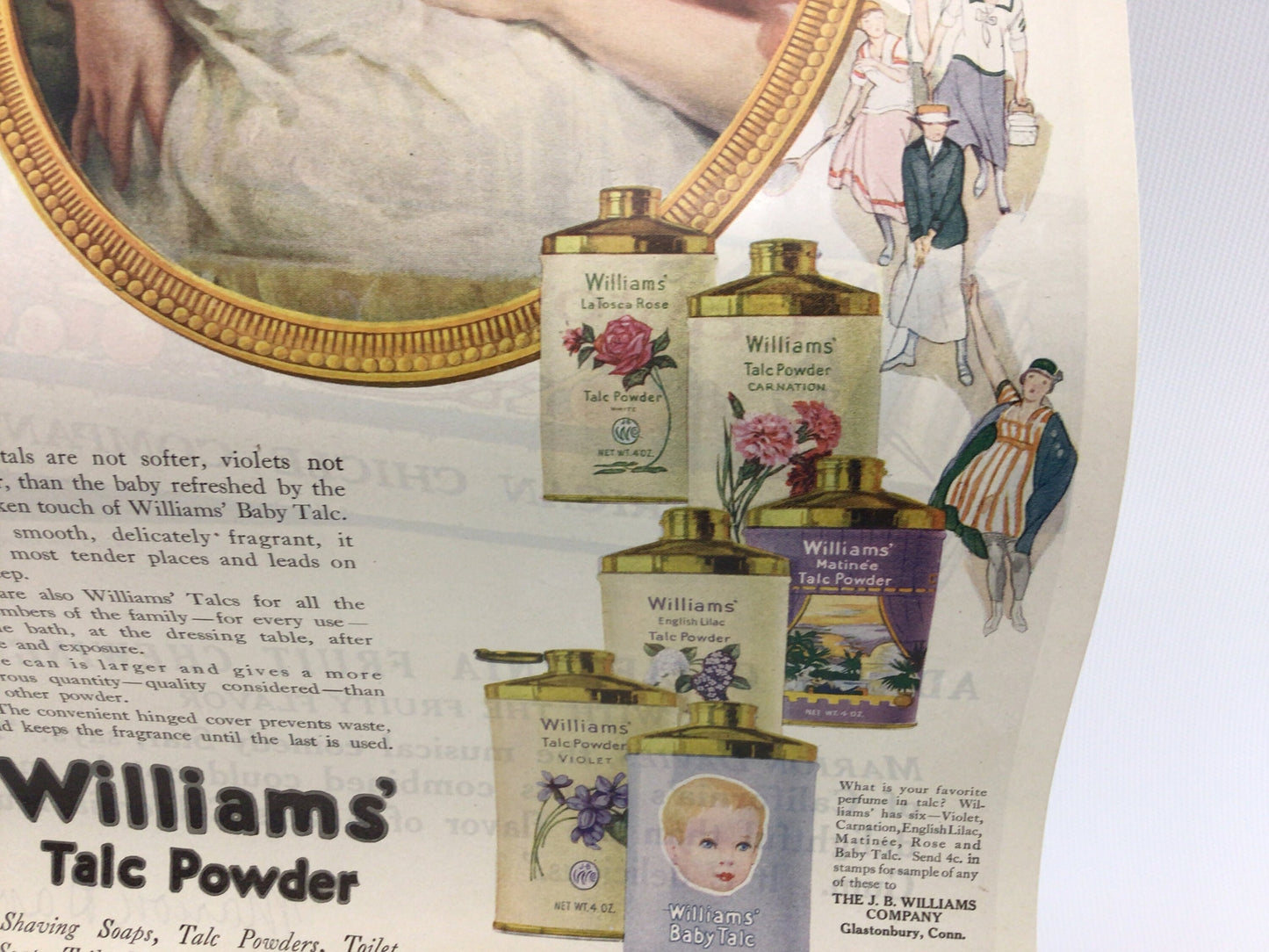 Double Sided 10 x 15 Magazine Ad Antique Advertising Ephemera Williams Talc Powder and Adams Chewing Gum