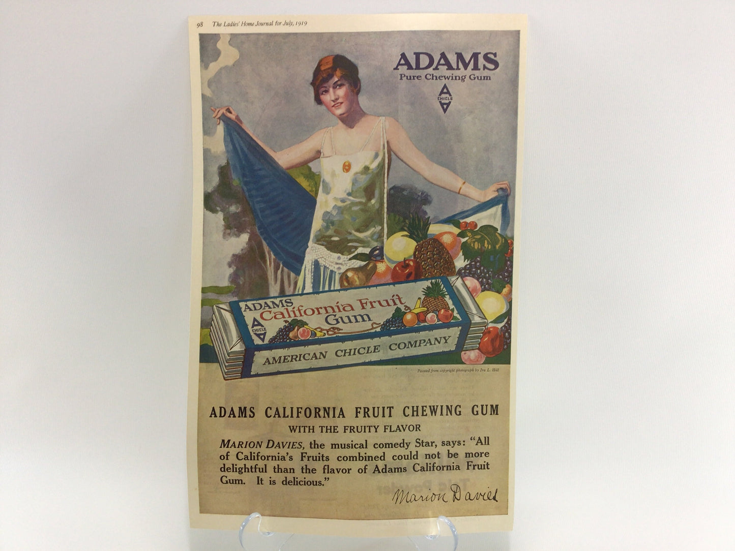 Double Sided 10 x 15 Magazine Ad Antique Advertising Ephemera Williams Talc Powder and Adams Chewing Gum