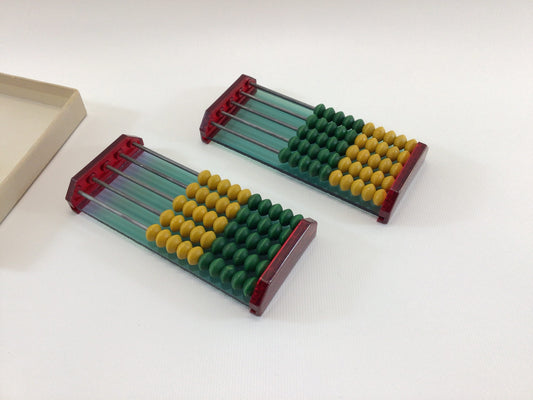 Vintage School Abacus Set Red and Translucent Blue Acrylic with Yellow and Green Beads