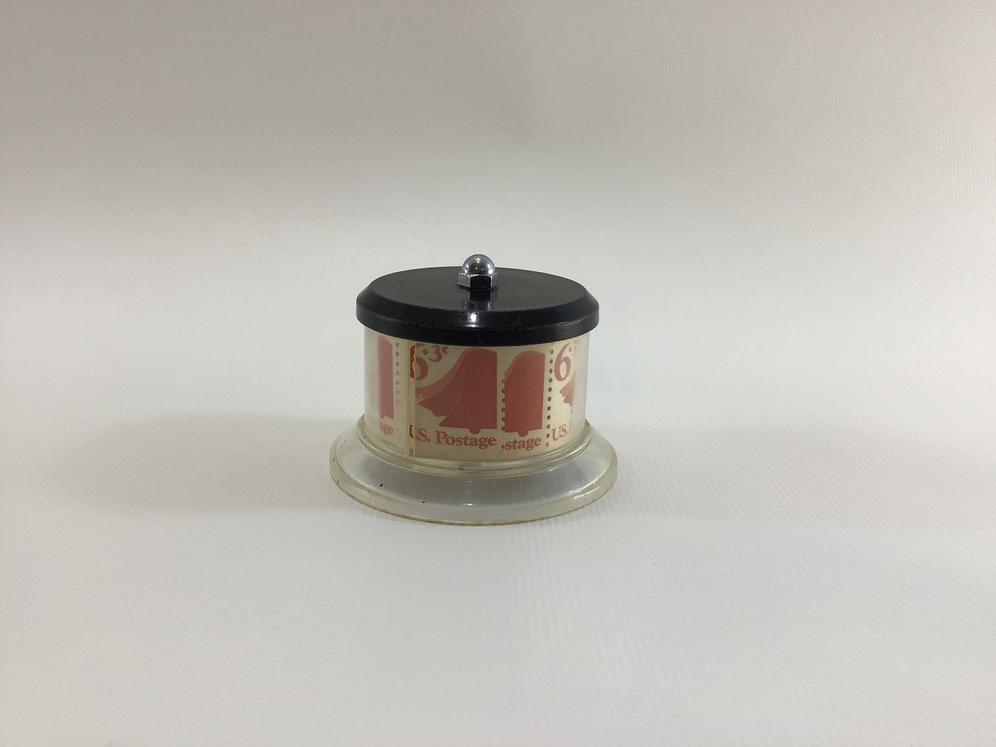 Black Jewel Vintage Stamp Dispenser with Roll of 6.3 Cent Postage Stamps Issued 1974