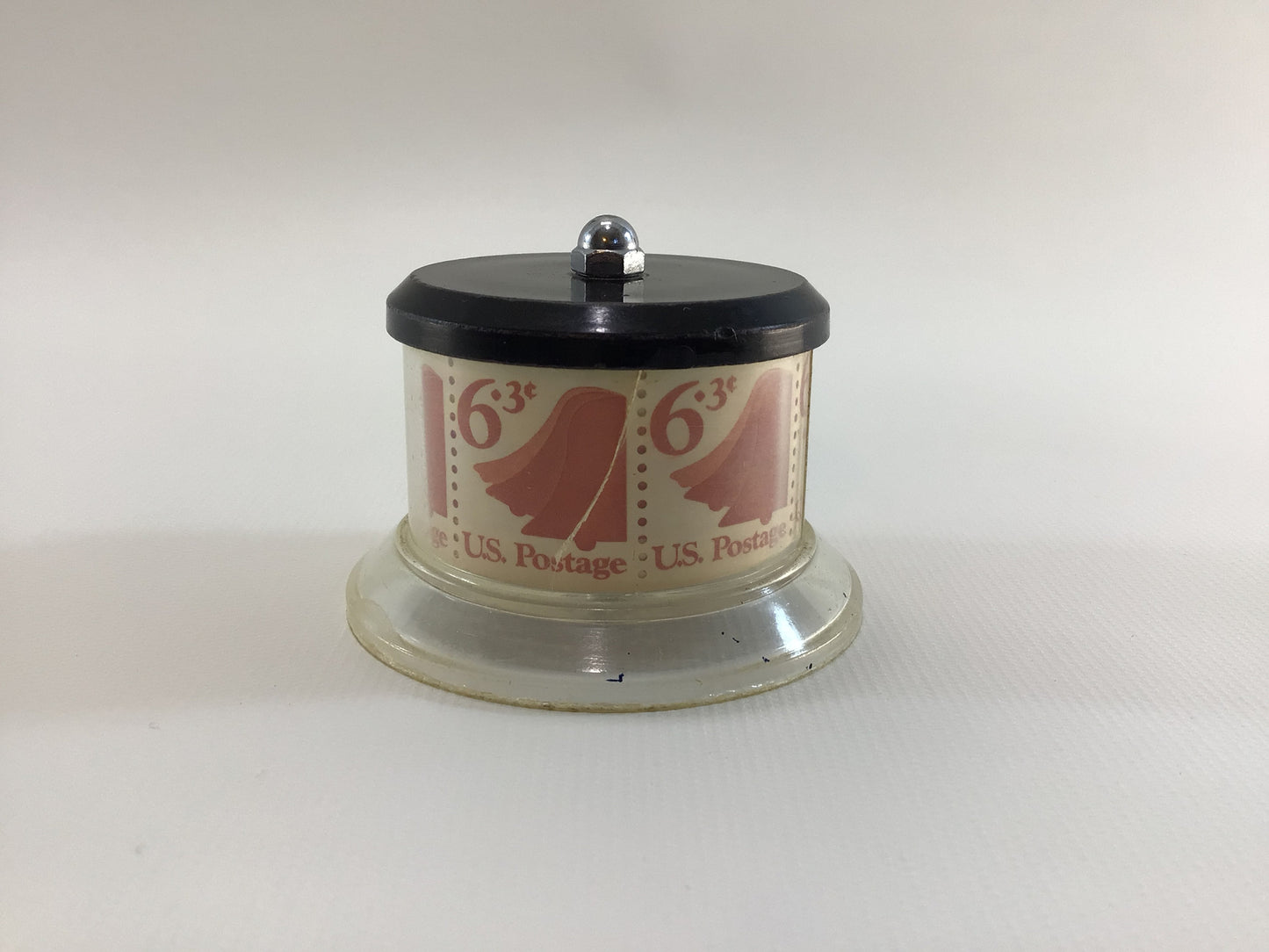 Black Jewel Vintage Stamp Dispenser with Roll of 6.3 Cent Postage Stamps Issued 1974