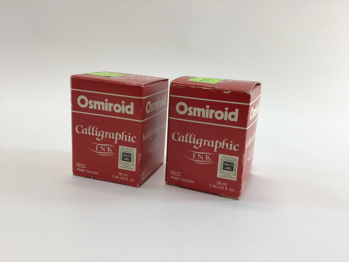 Osmiroid Red Ink Calligraphy Drawing Stamp Vintage Art Supply 2 Unused 28 ml Bottles