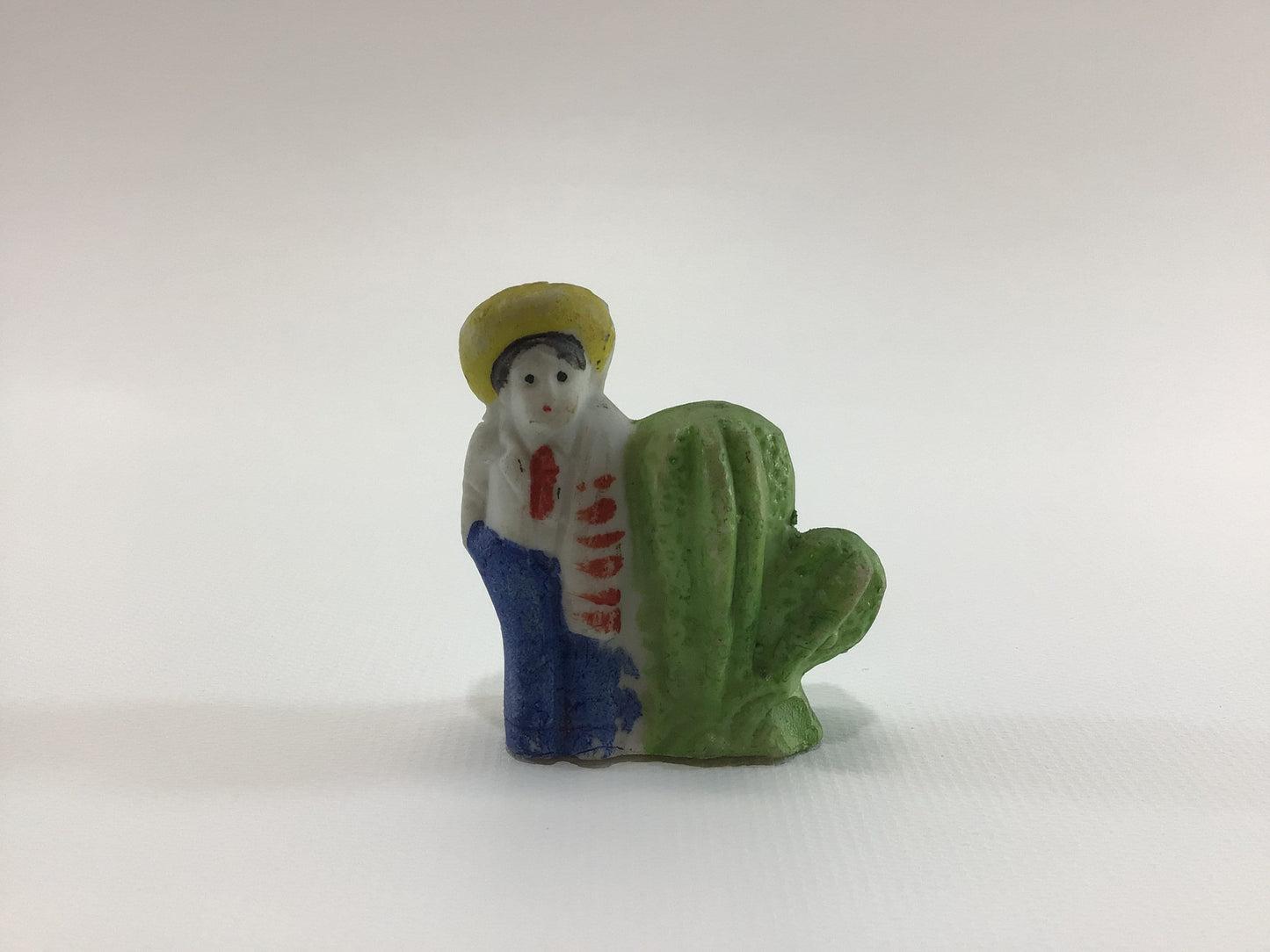 Bisque Ceramic Cowboy and Cactus 1930s Vintage Miniature Toy Frozen Charlotte Style Doll Made in Japan