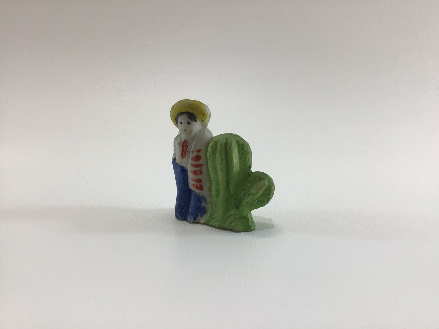 Bisque Ceramic Cowboy and Cactus 1930s Vintage Miniature Toy Frozen Charlotte Style Doll Made in Japan