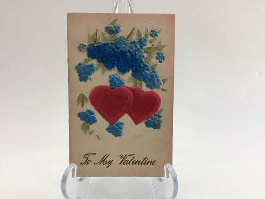 Valentines Day Postcard Antique Ephemera To My Valentine Applique Embossed Blue Flowers