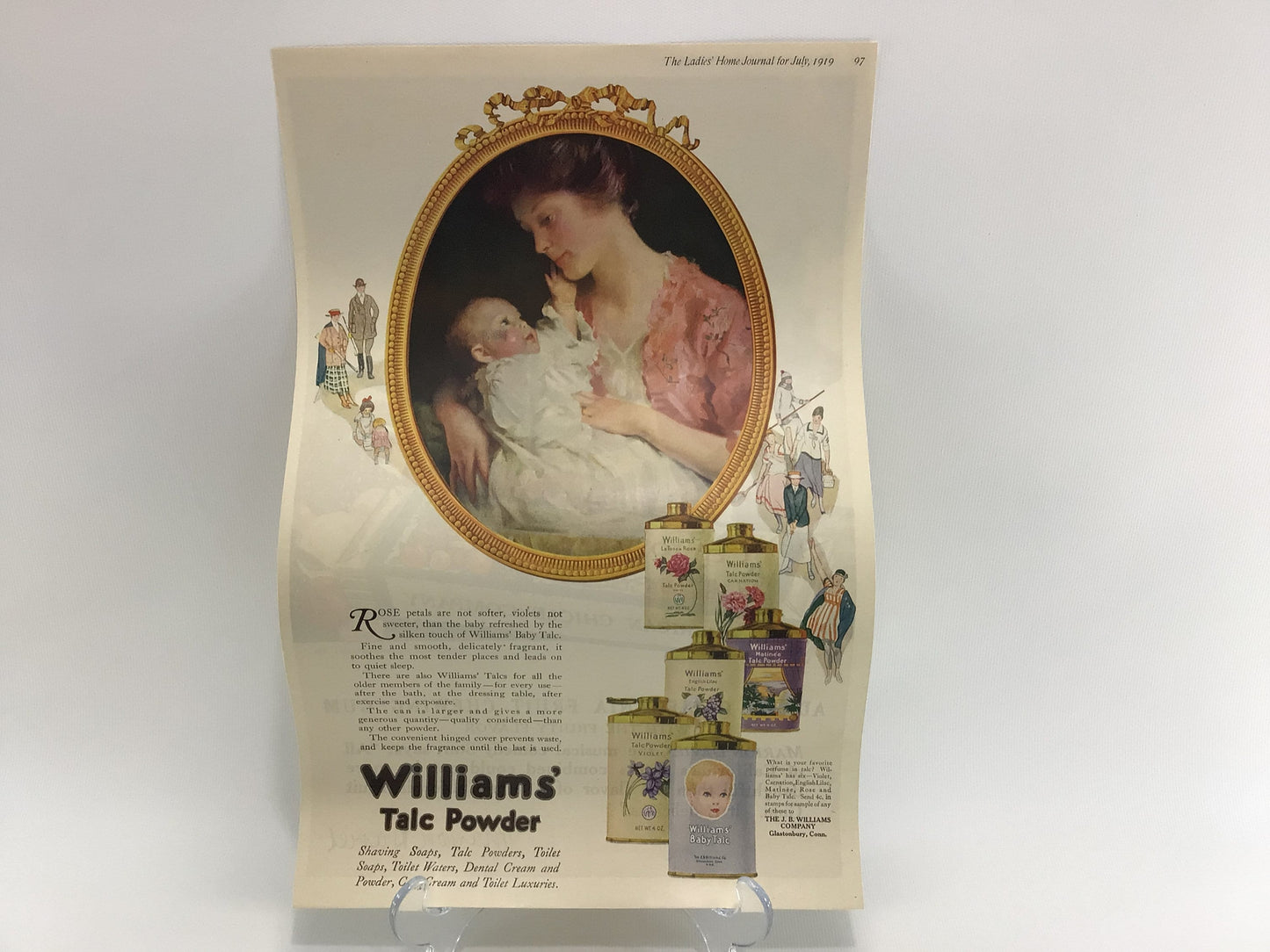 Double Sided 10 x 15 Magazine Ad Antique Advertising Ephemera Williams Talc Powder and Adams Chewing Gum